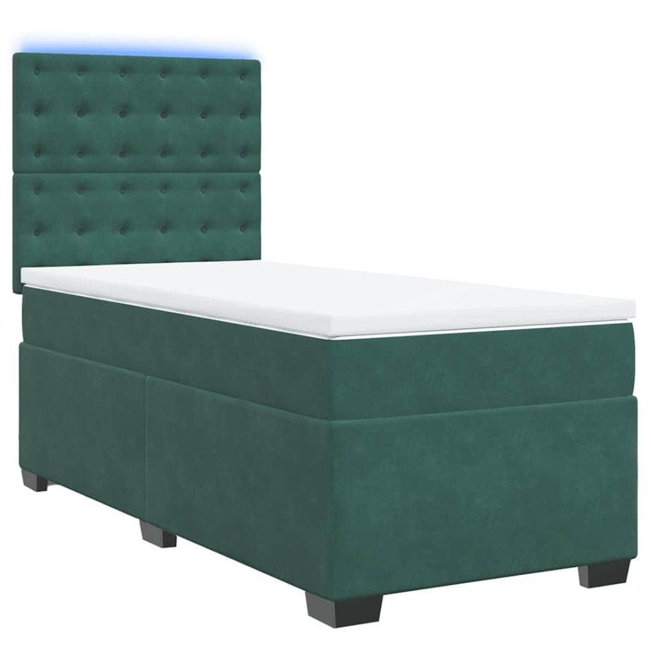 Cama box spring con colchón terciopelo verde oscuro 90x190
