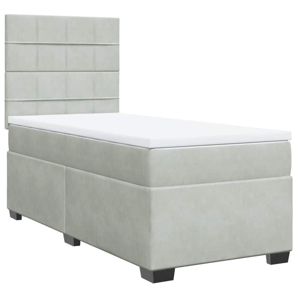Cama box spring con colchón terciopelo gris claro 100x200