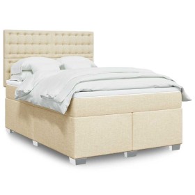 Cama box spring con colchón tela color crema 140x190