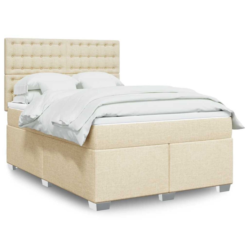 Cama box spring con colchón tela color crema 140x190