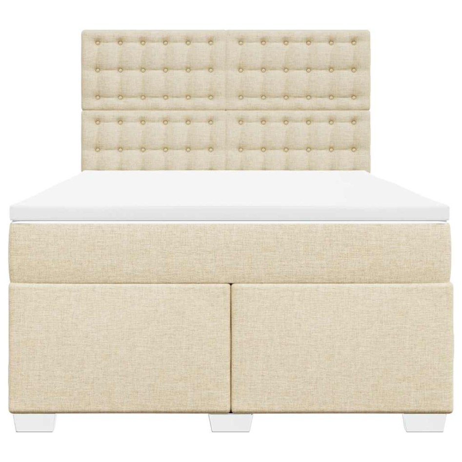 Cama box spring con colchón tela color crema 140x190