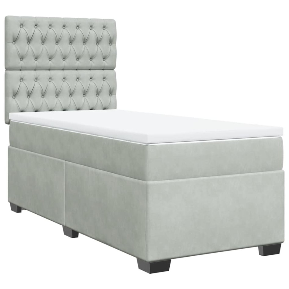Cama box spring con colchón terciopelo gris claro 90x190