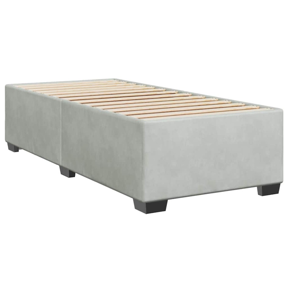 Cama box spring con colchón terciopelo gris claro 90x190