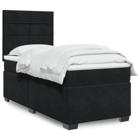 Cama box spring con colchón terciopelo negro 100x200