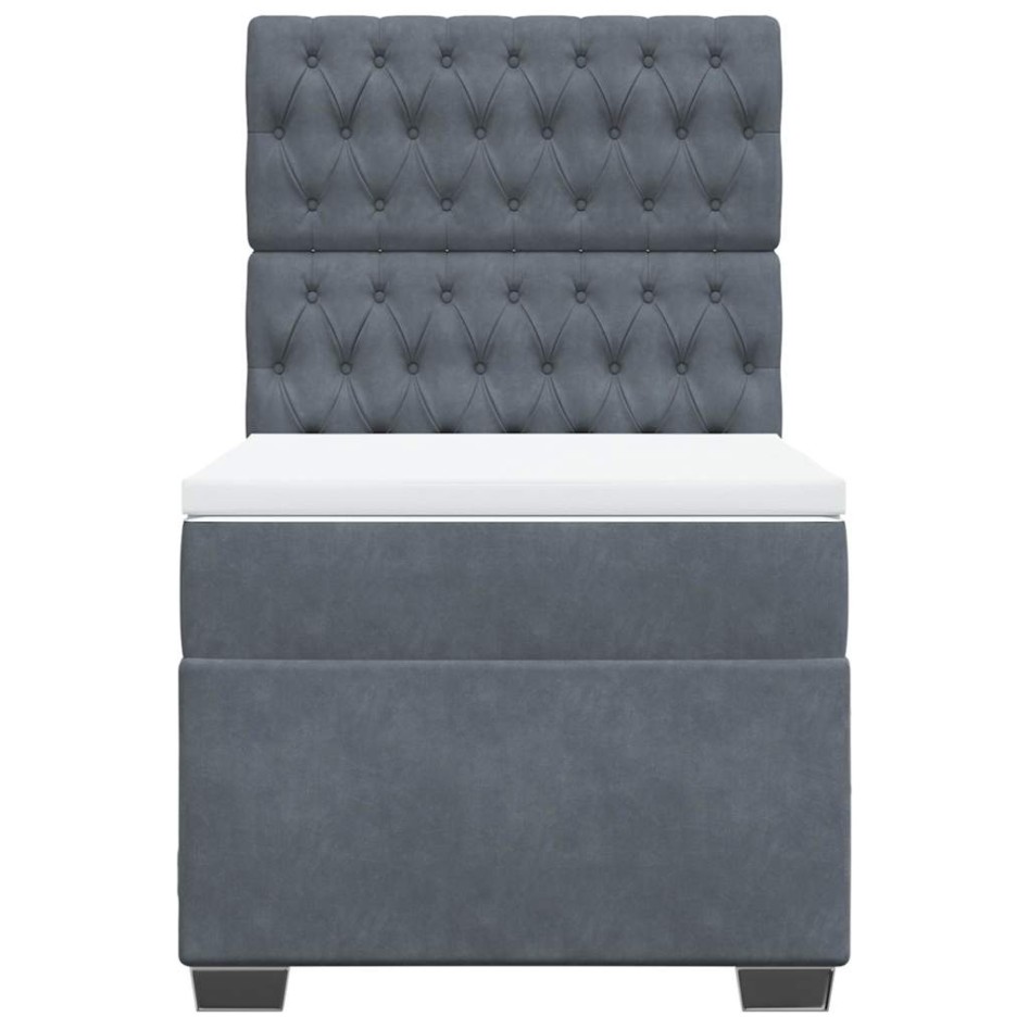 Cama box spring con colchón terciopelo gris oscuro 90x200
