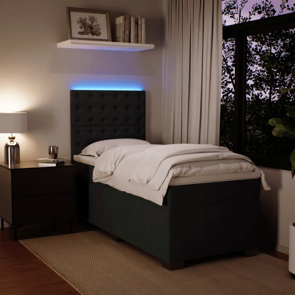 Cama box spring con colchón terciopelo negro 100x200