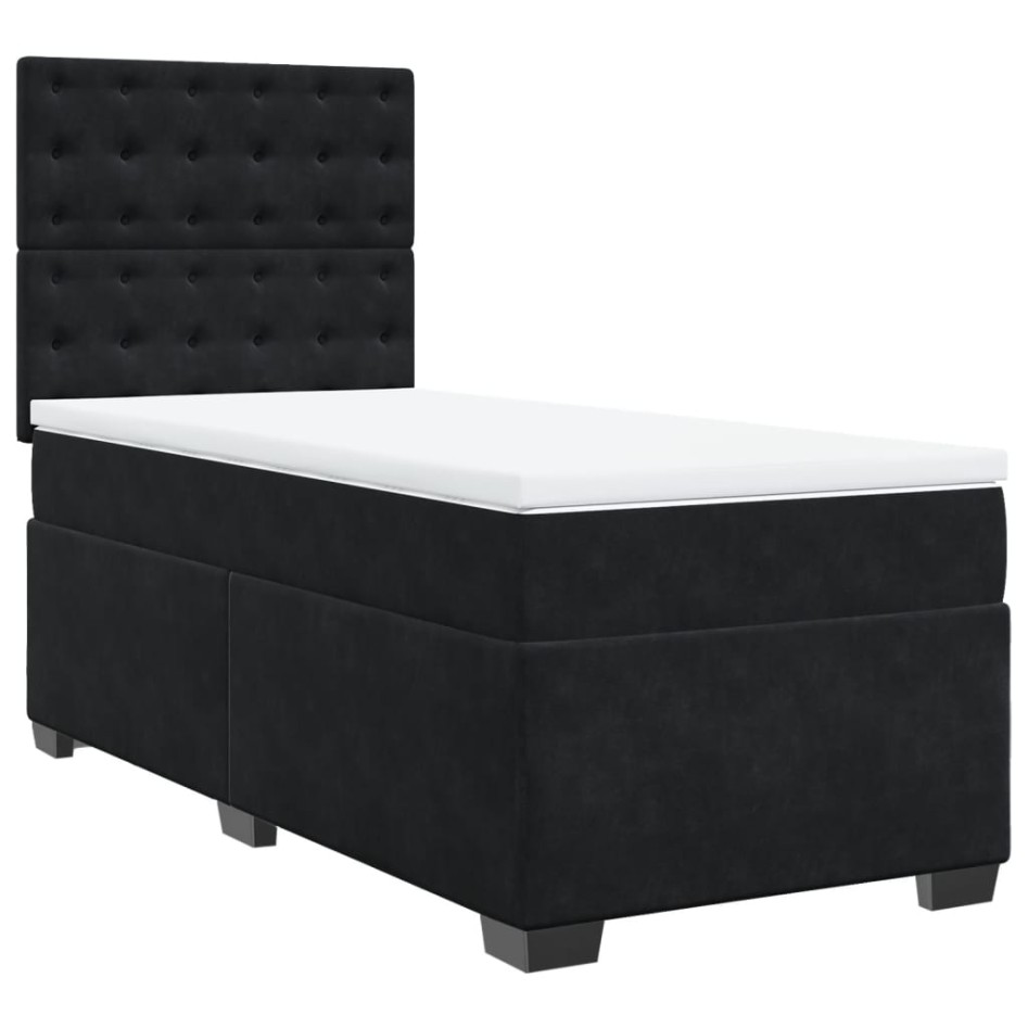 Cama box spring con colchón terciopelo negro 100x200