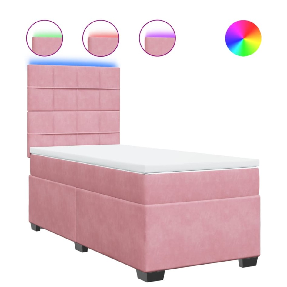 Cama box spring con colchón terciopelo rosa 90x200