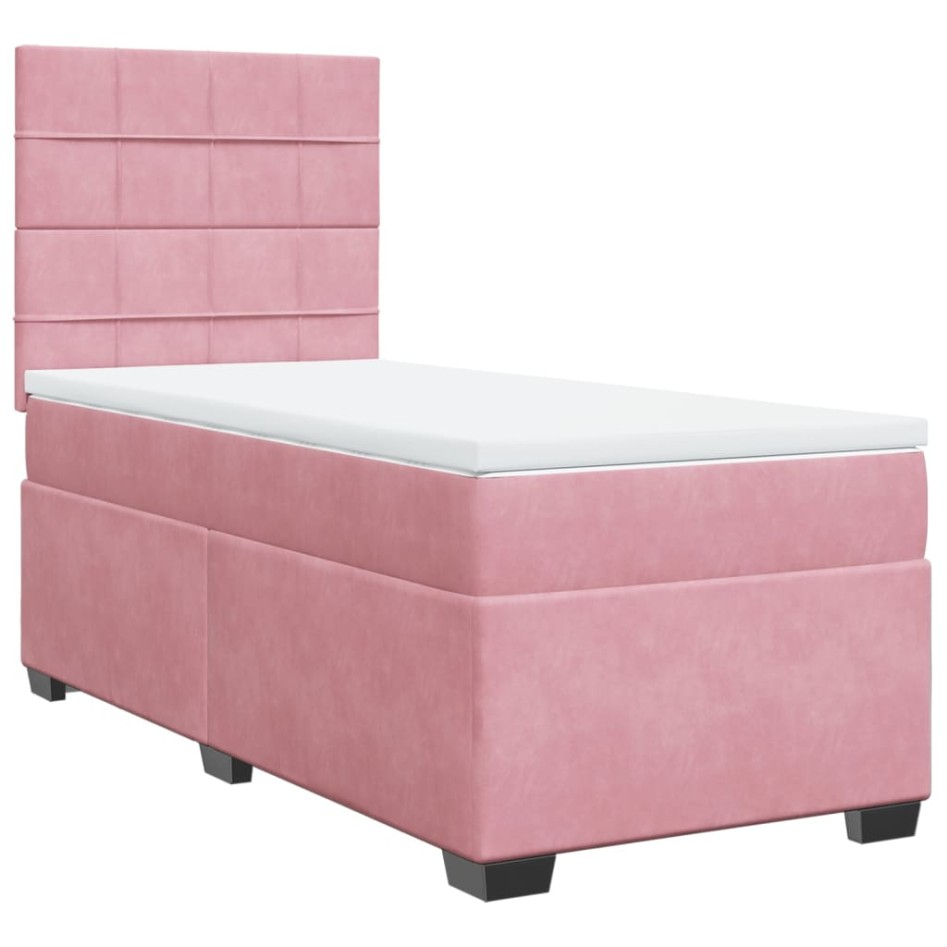 Cama box spring con colchón terciopelo rosa 90x200