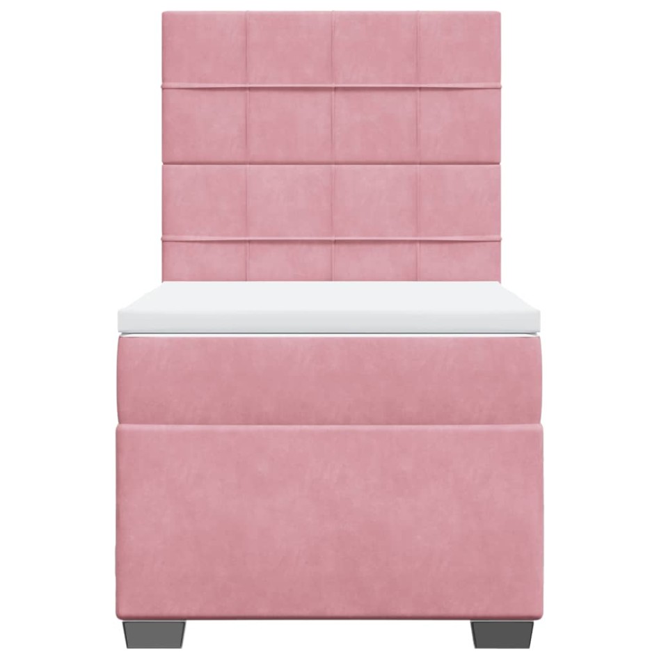 Cama box spring con colchón terciopelo rosa 90x200