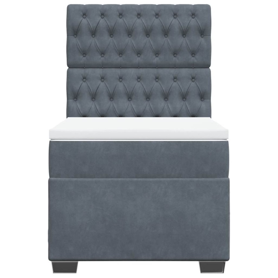 Cama box spring con colchón terciopelo gris oscuro 100x200
