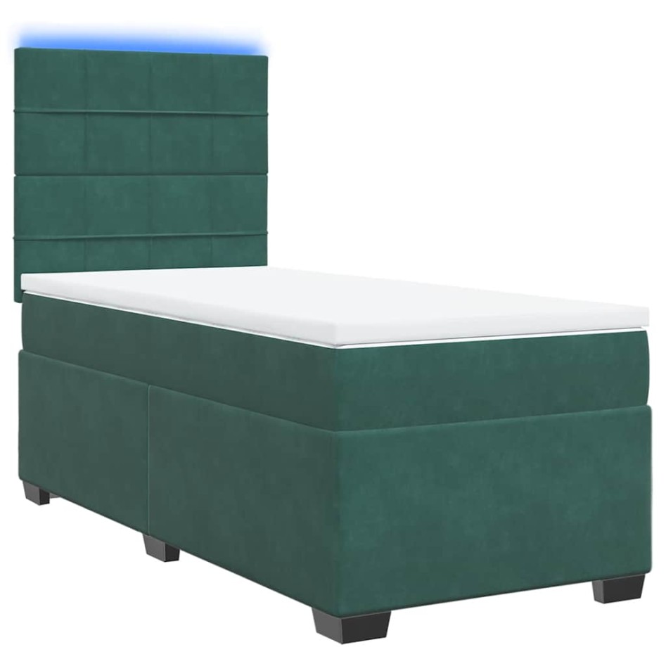 Cama box spring con colchón terciopelo verde oscuro 80x200