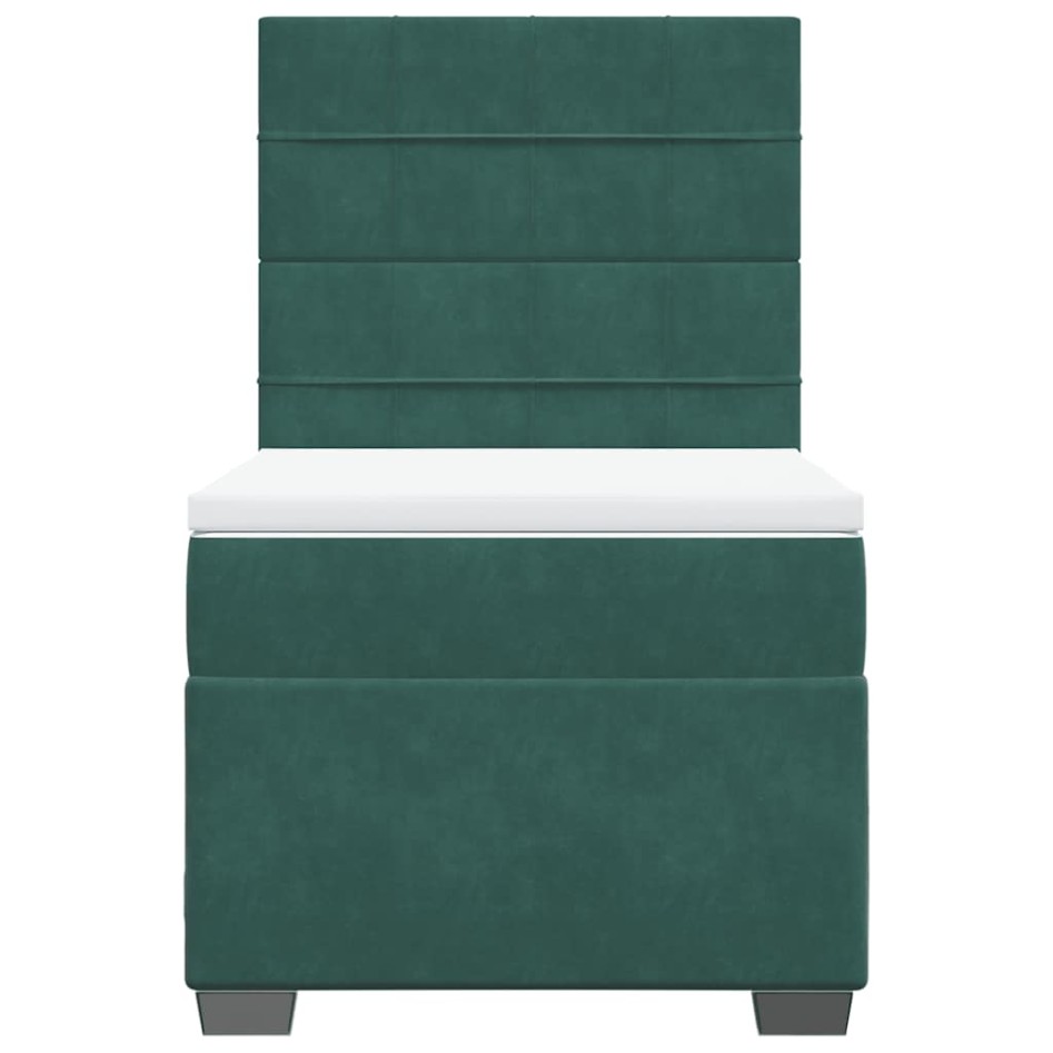 Cama box spring con colchón terciopelo verde oscuro 80x200