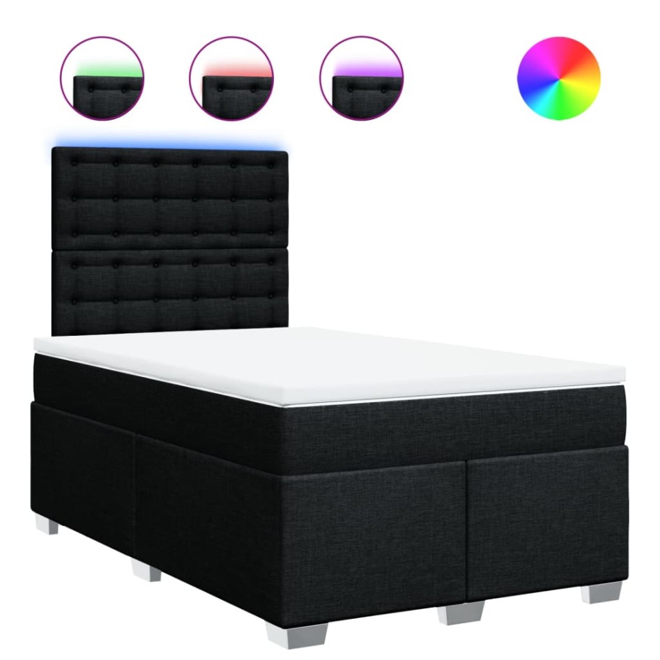 Cama box spring con colchón tela negro 120x200