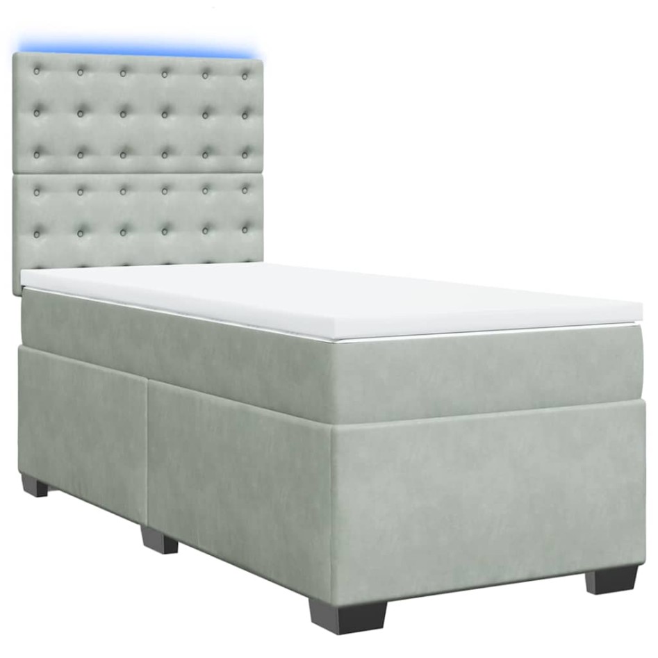 Cama box spring con colchón terciopelo gris claro 90x190