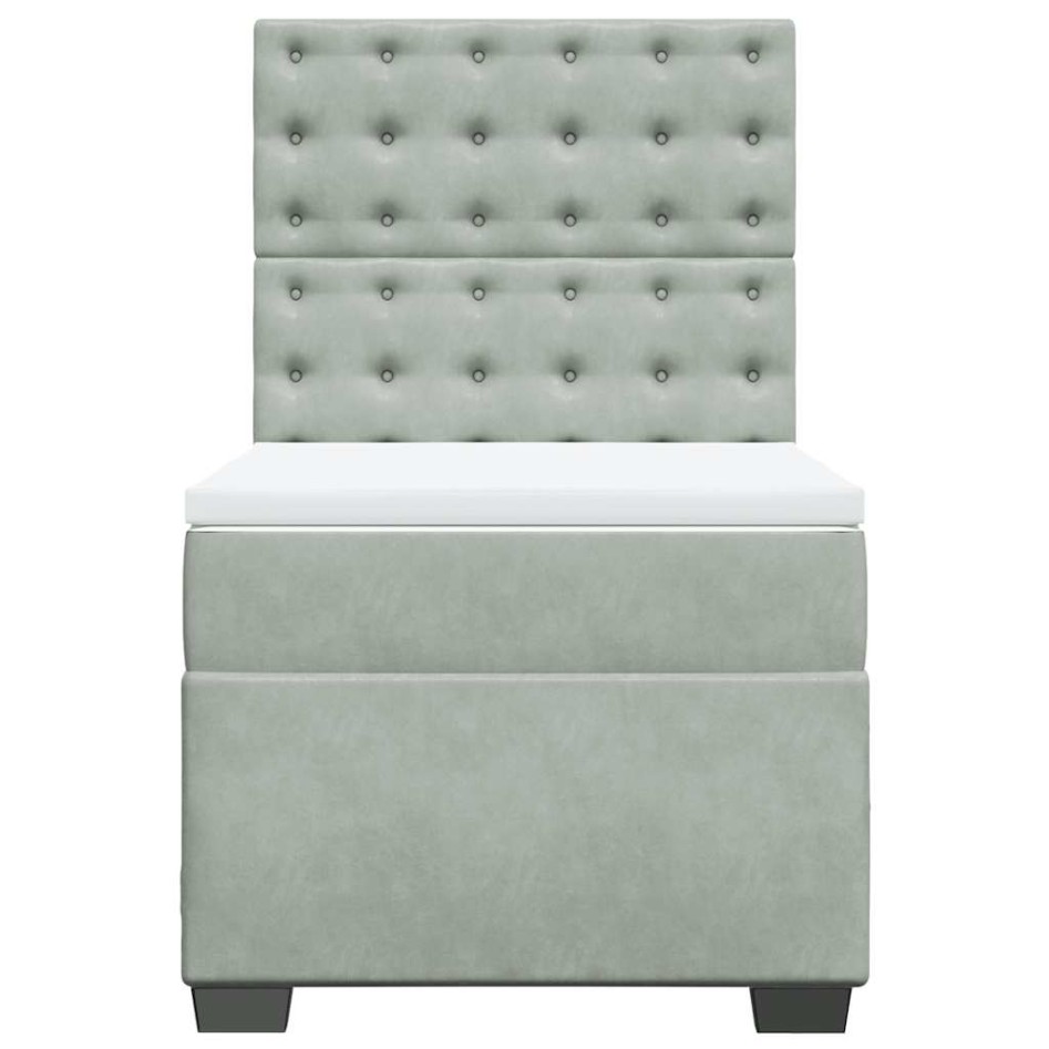Cama box spring con colchón terciopelo gris claro 90x190