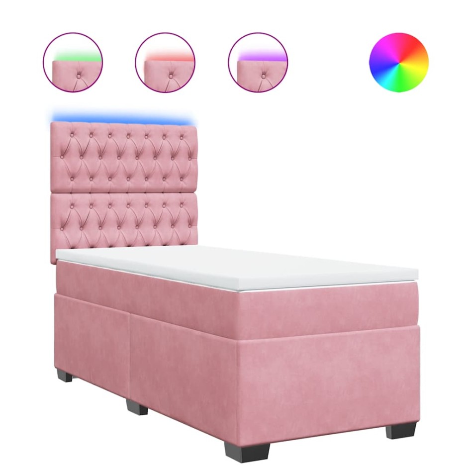 Cama box spring con colchón terciopelo rosa 80x200