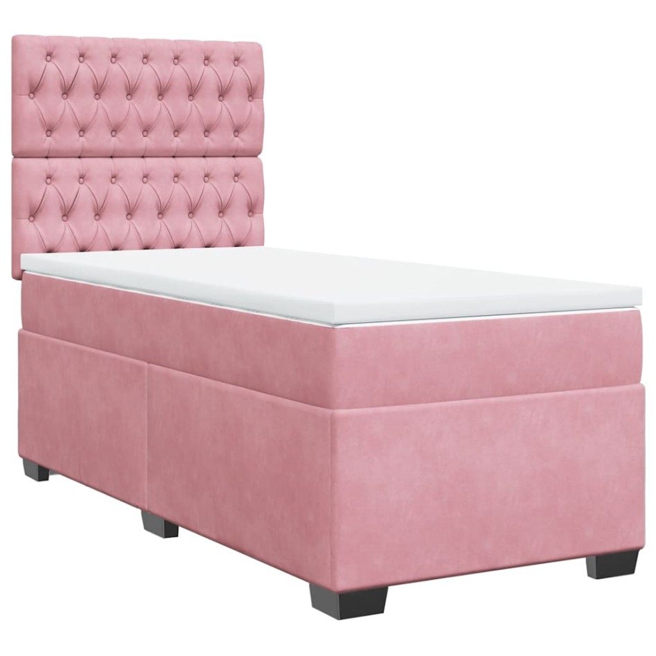 Cama box spring con colchón terciopelo rosa 80x200