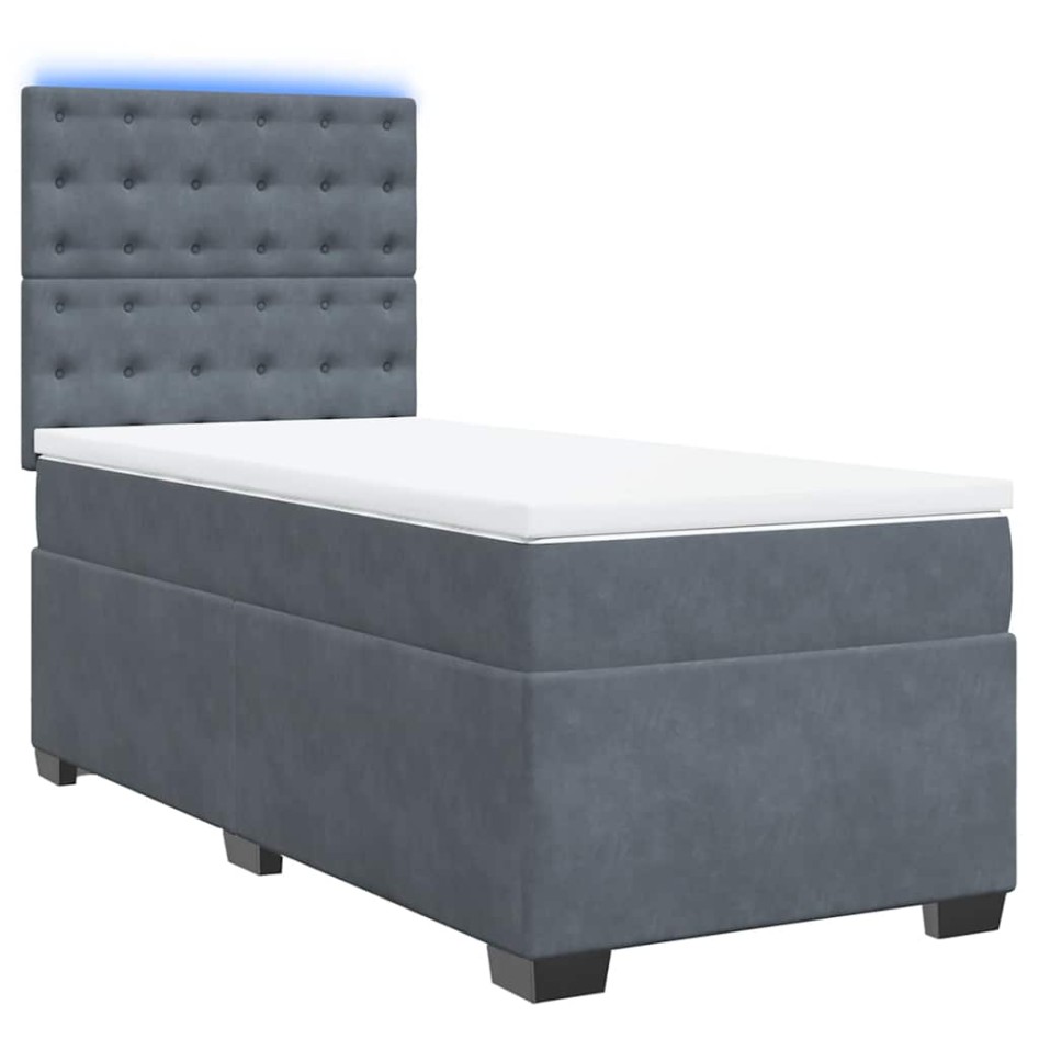 Cama box spring con colchón terciopelo gris oscuro 90x190