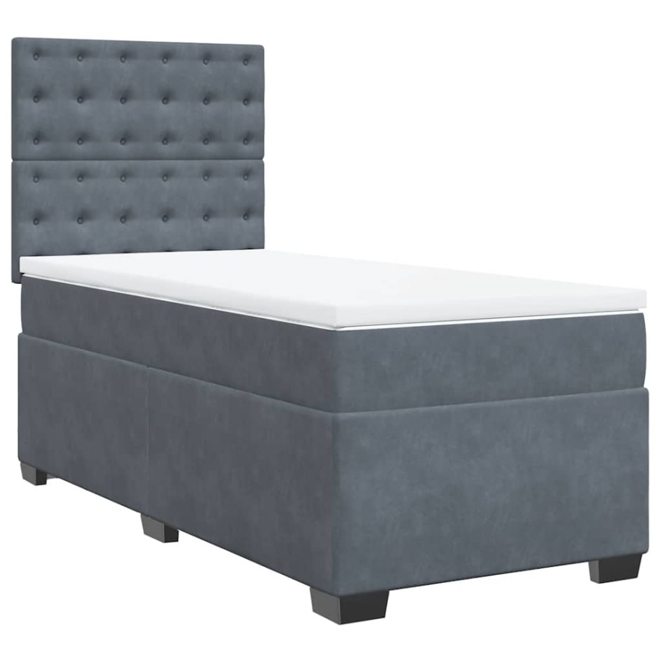 Cama box spring con colchón terciopelo gris oscuro 90x190