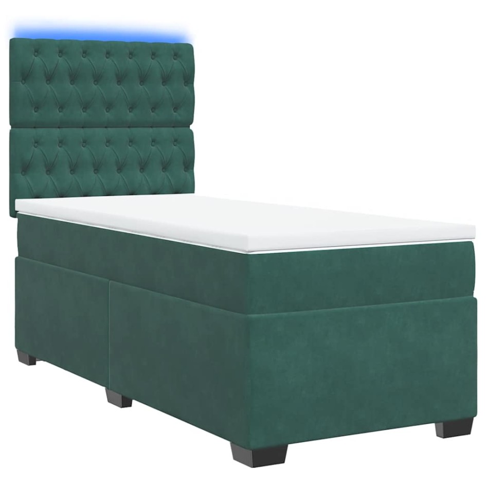 Cama box spring con colchón terciopelo verde oscuro 80x200