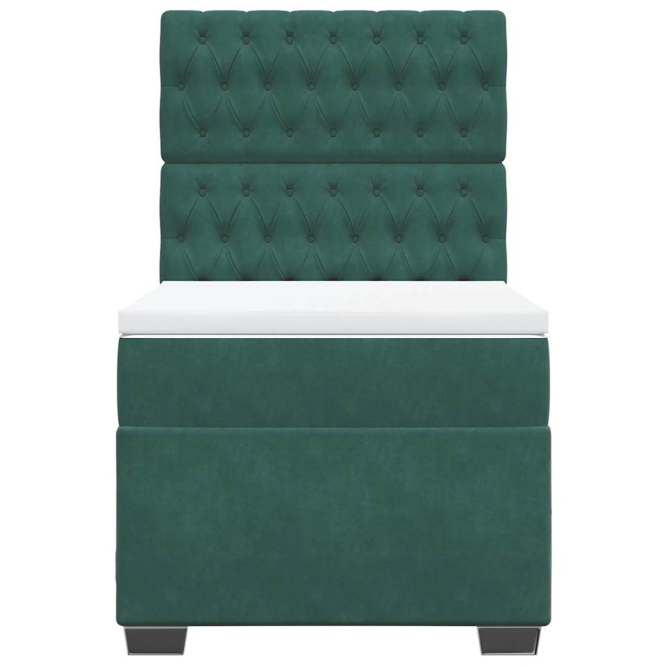 Cama box spring con colchón terciopelo verde oscuro 80x200