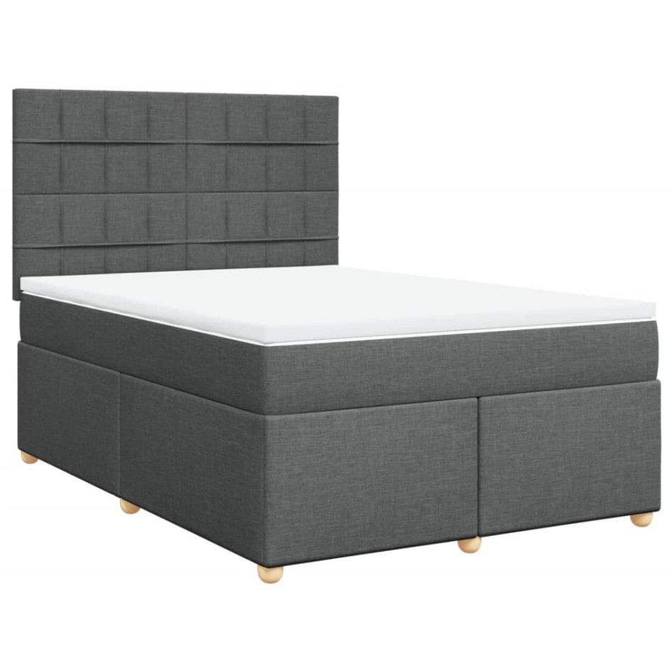 Cama box spring con colchón tela gris oscuro 140x190
