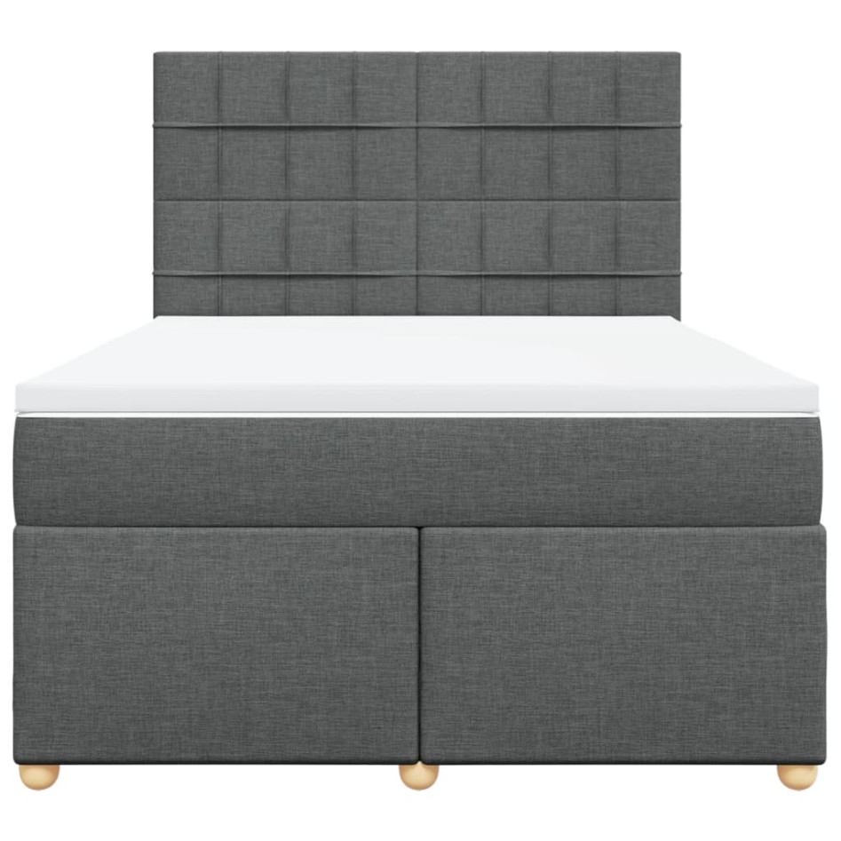 Cama box spring con colchón tela gris oscuro 140x190