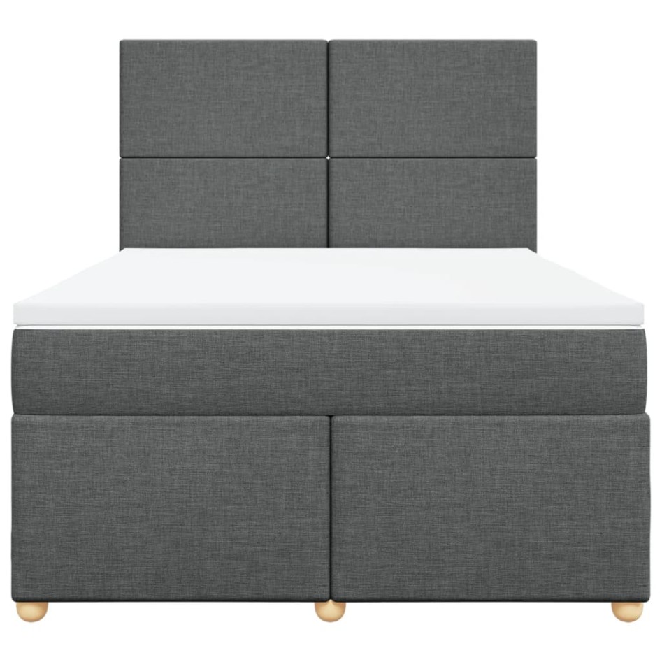 Cama box spring con colchón tela gris oscuro 140x190