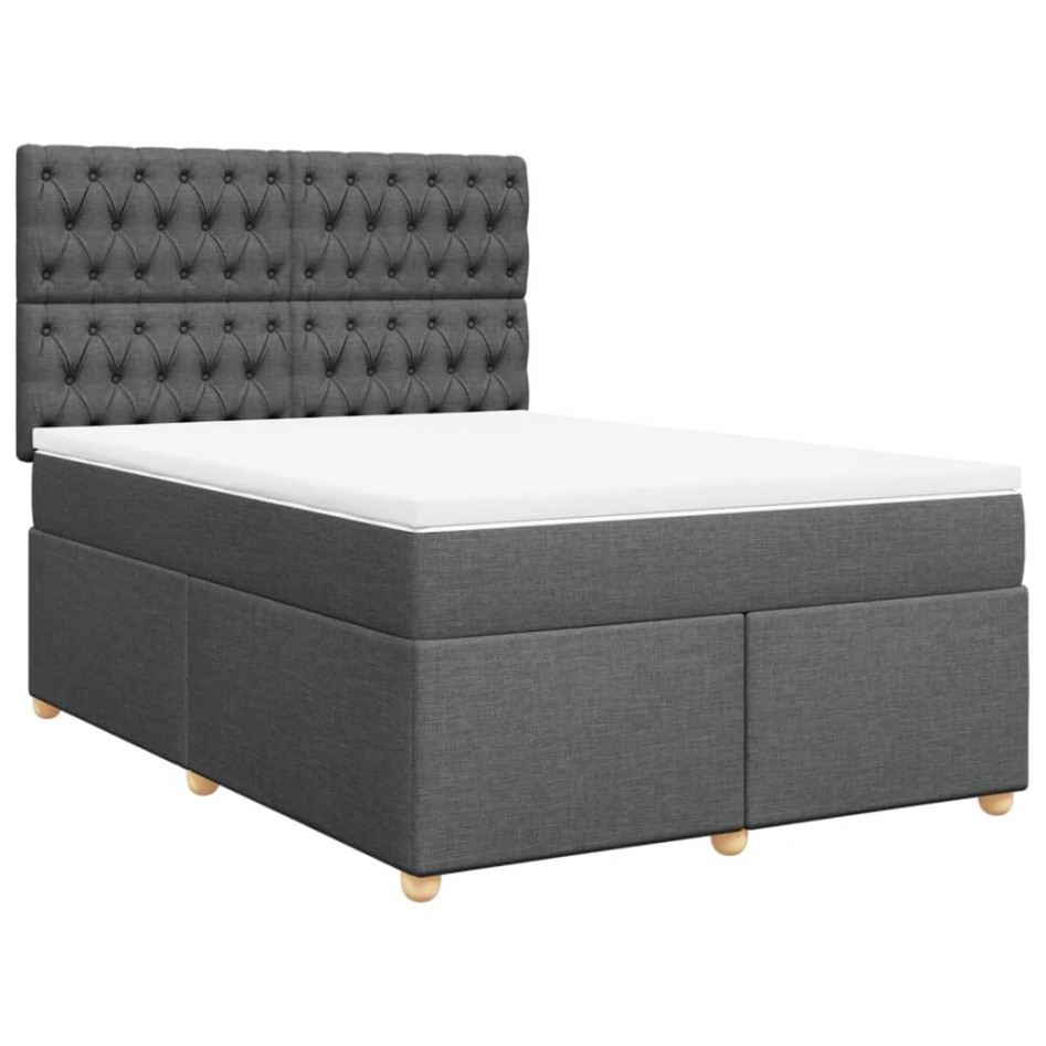 Cama box spring con colchón tela gris oscuro 140x190