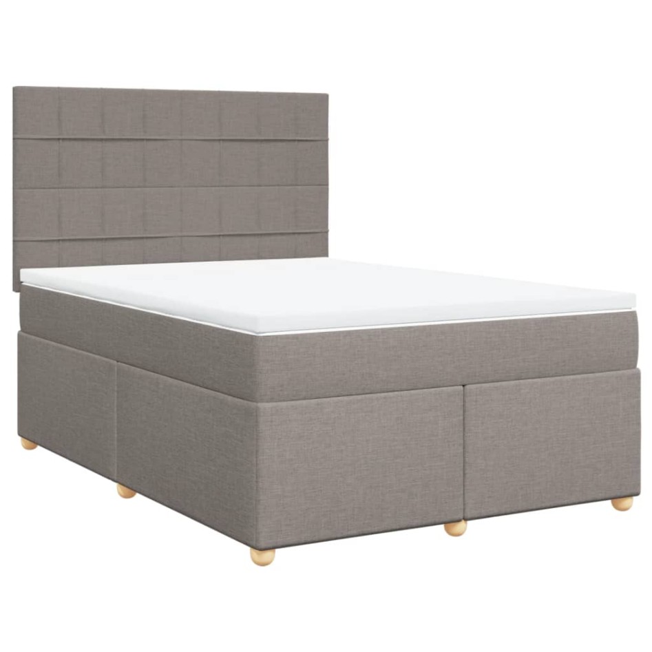 Cama box spring con colchón tela gris taupe 140x200