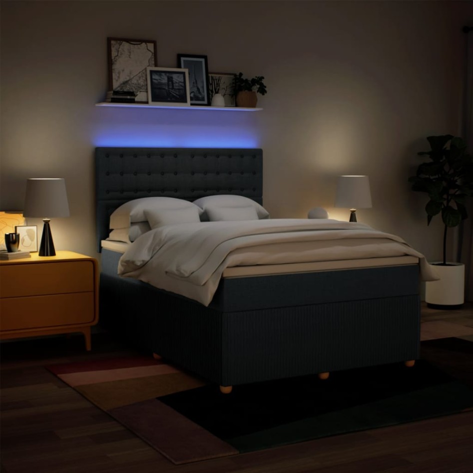 Cama box spring con colchón tela azul 140x200