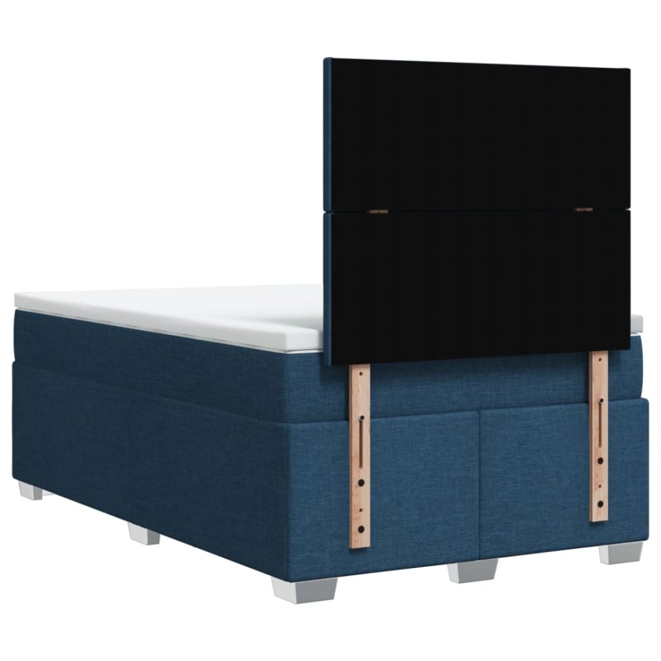 Cama box spring con colchón tela azul 120x190