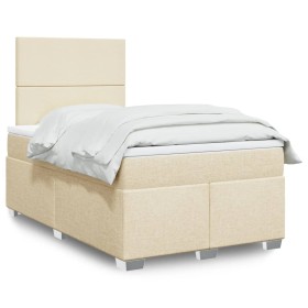 Cama box spring con colchón tela color crema 120x200