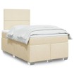 Cama box spring con colchón tela color crema 120x200 cm