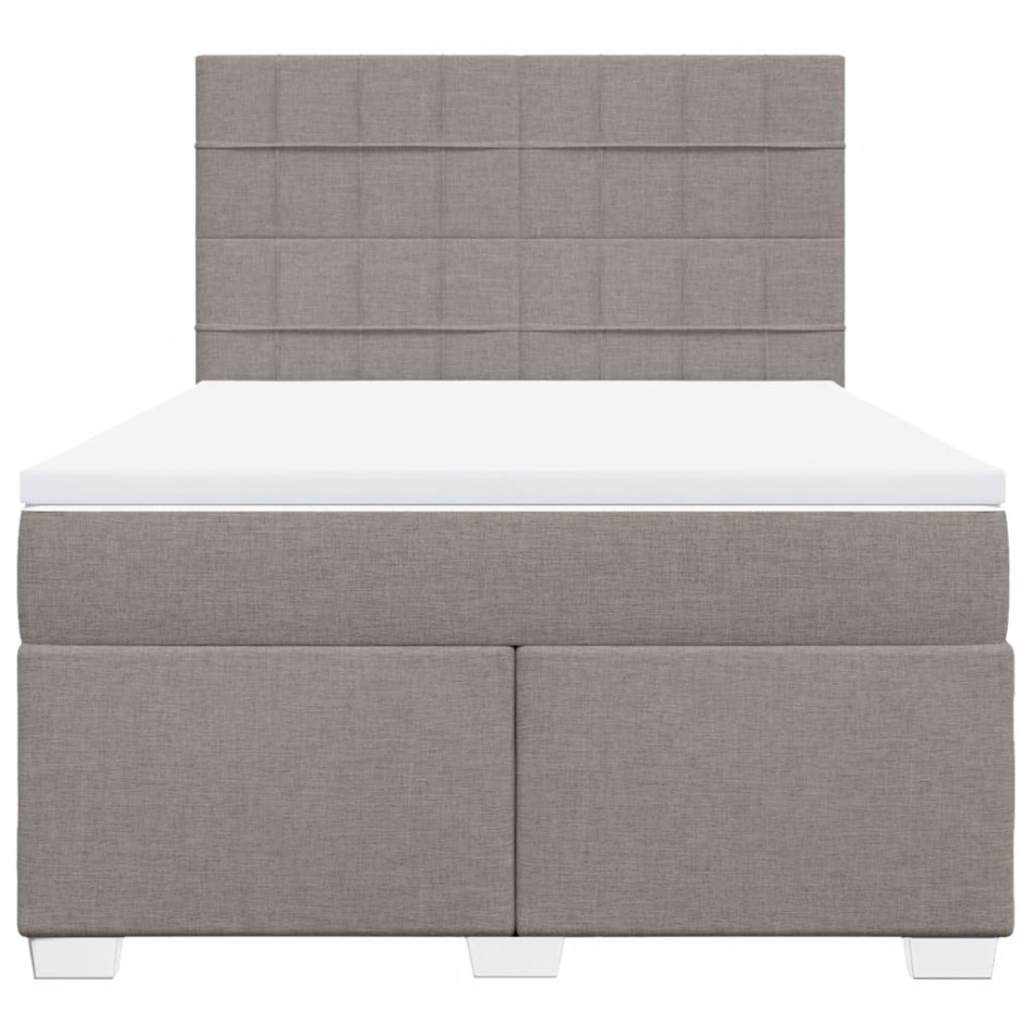 Cama box spring con colchón tela gris taupe 140x190