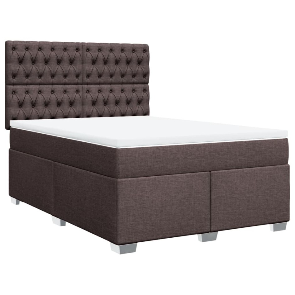 Cama box spring con colchón tela marrón oscuro 140x190