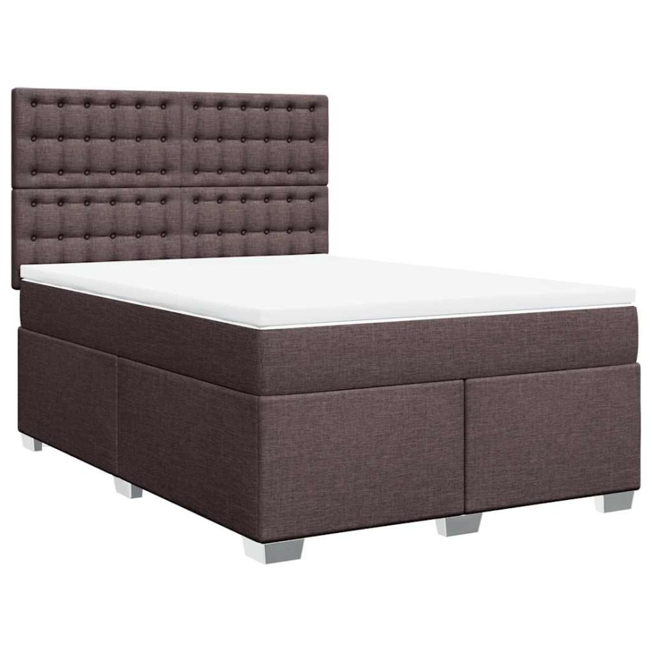 Cama box spring con colchón tela marrón oscuro 140x190