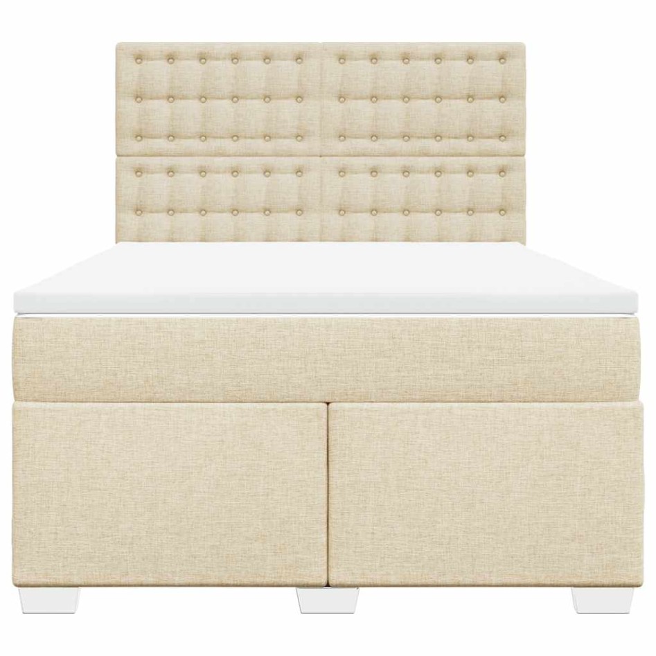 Cama box spring con colchón tela color crema 140x190