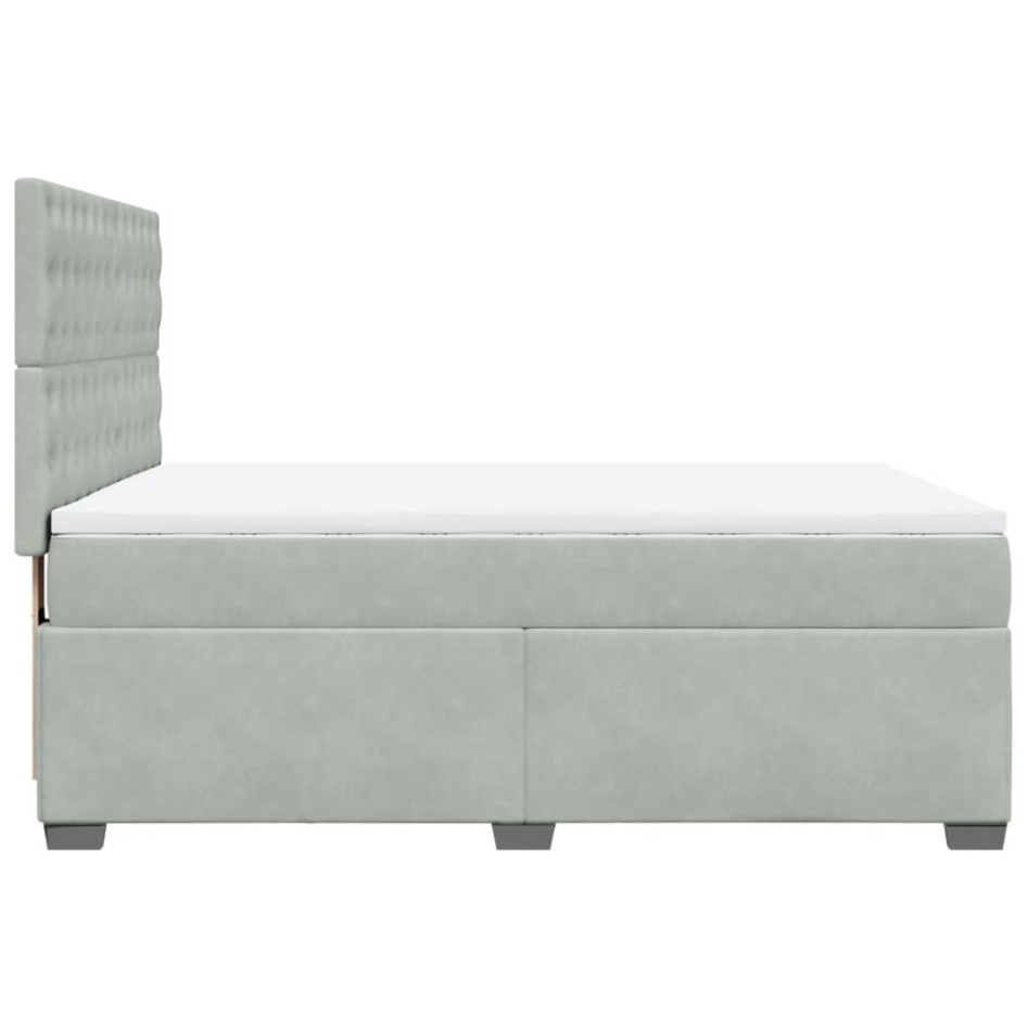Cama box spring con colchón terciopelo gris claro 140x200
