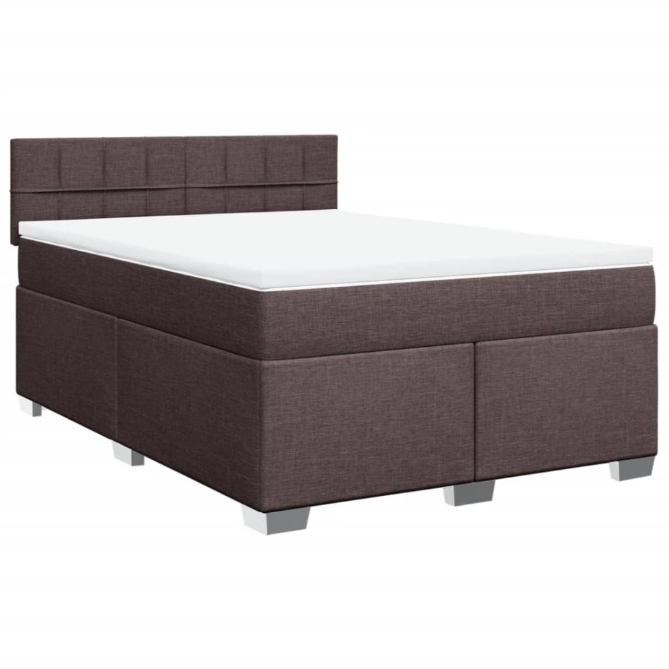 Cama box spring con colchón tela marrón oscuro 140x190
