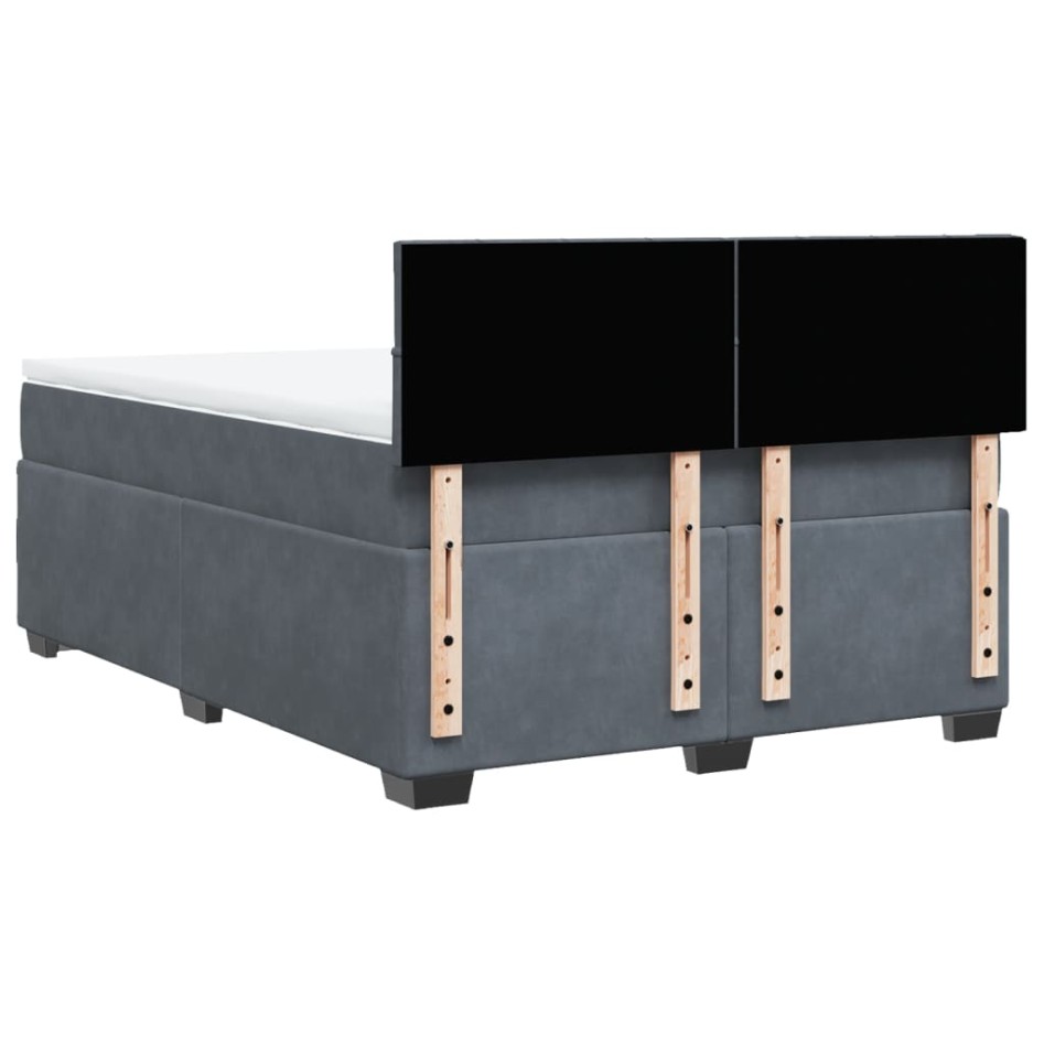 Cama box spring con colchón terciopelo gris oscuro 160x200