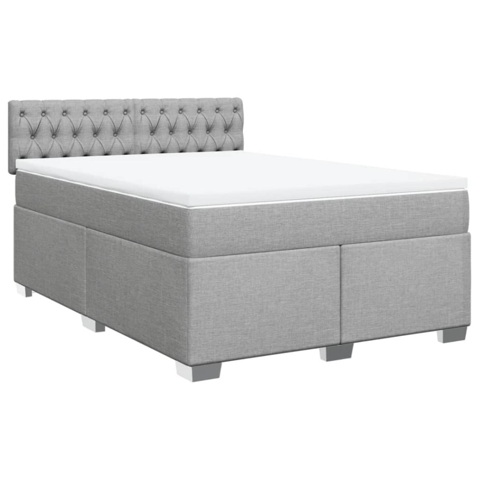 Cama box spring con colchón tela gris claro 140x190
