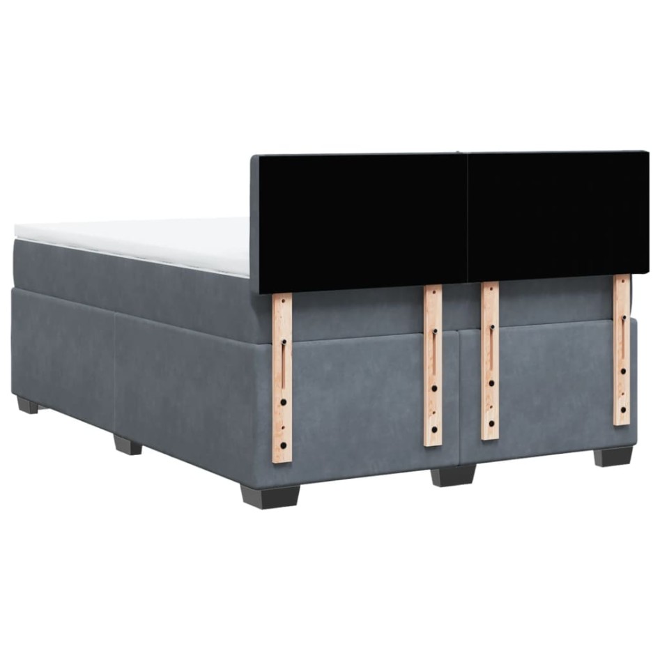 Cama box spring con colchón terciopelo gris oscuro 140x200