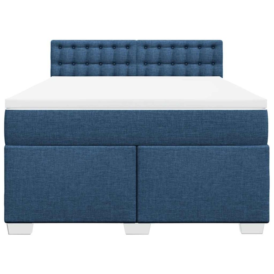 Cama box spring con colchón tela azul 140x190