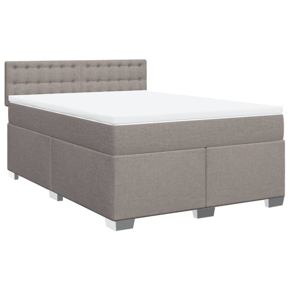 Cama box spring con colchón tela gris taupe 140x190