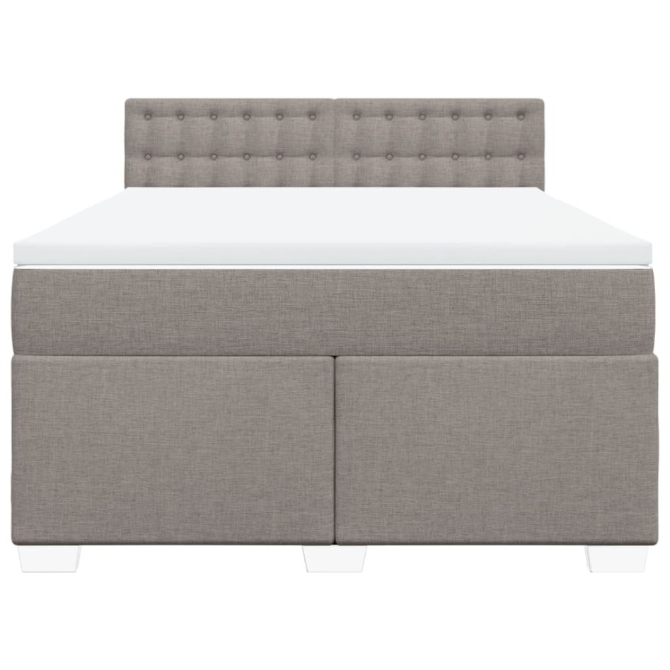 Cama box spring con colchón tela gris taupe 140x190