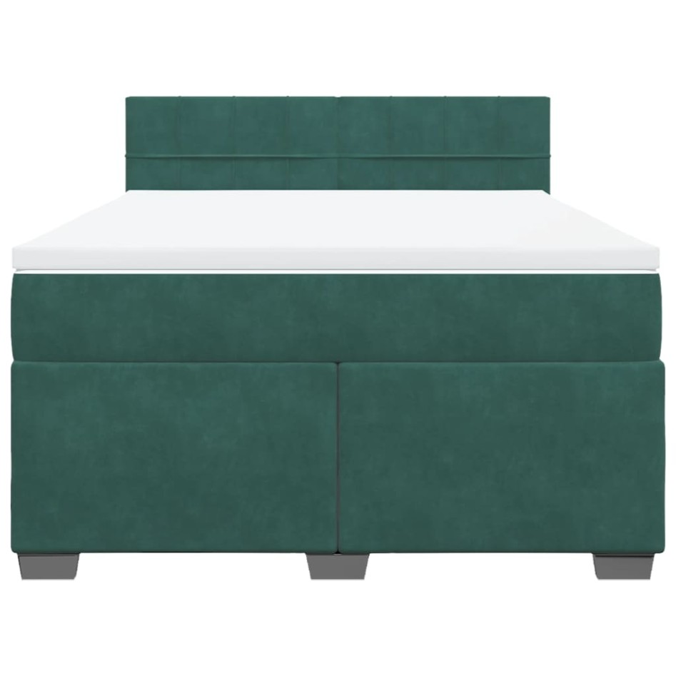 Cama box spring con colchón terciopelo verde oscuro 160x200