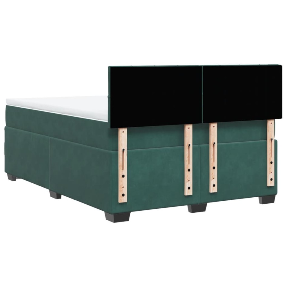 Cama box spring con colchón terciopelo verde oscuro 160x200