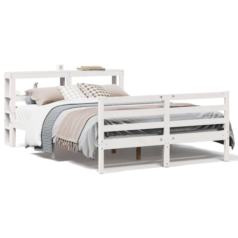 Estructura de cama sin colchón madera de pino blanca 140x200